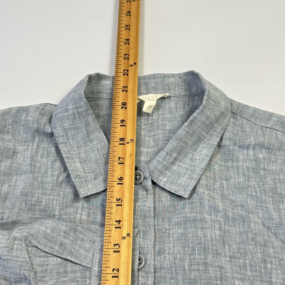 Eileen Fisher Linen Cotton Shirt Womens Large Gray Cropped Button-Up‎ Top - Picture 6 of 10